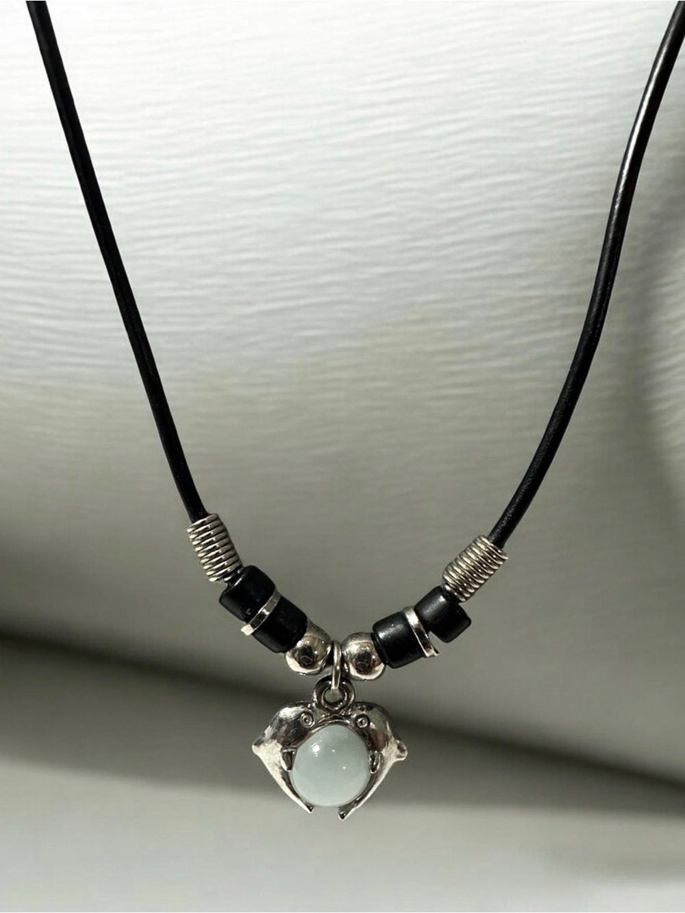 Fashion Jewelry Black Cord Necklace with Silver Heart Pendant
